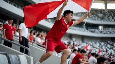 球迷在看台上挥舞旗帜支持自己球队的激情场面